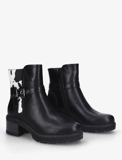 Bottines en simili à détail imprimé vache - Noir - 4