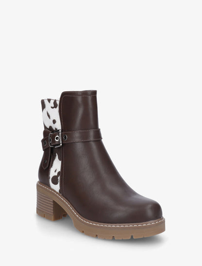 Bottines en simili à détail imprimé vache - Marron - 2
