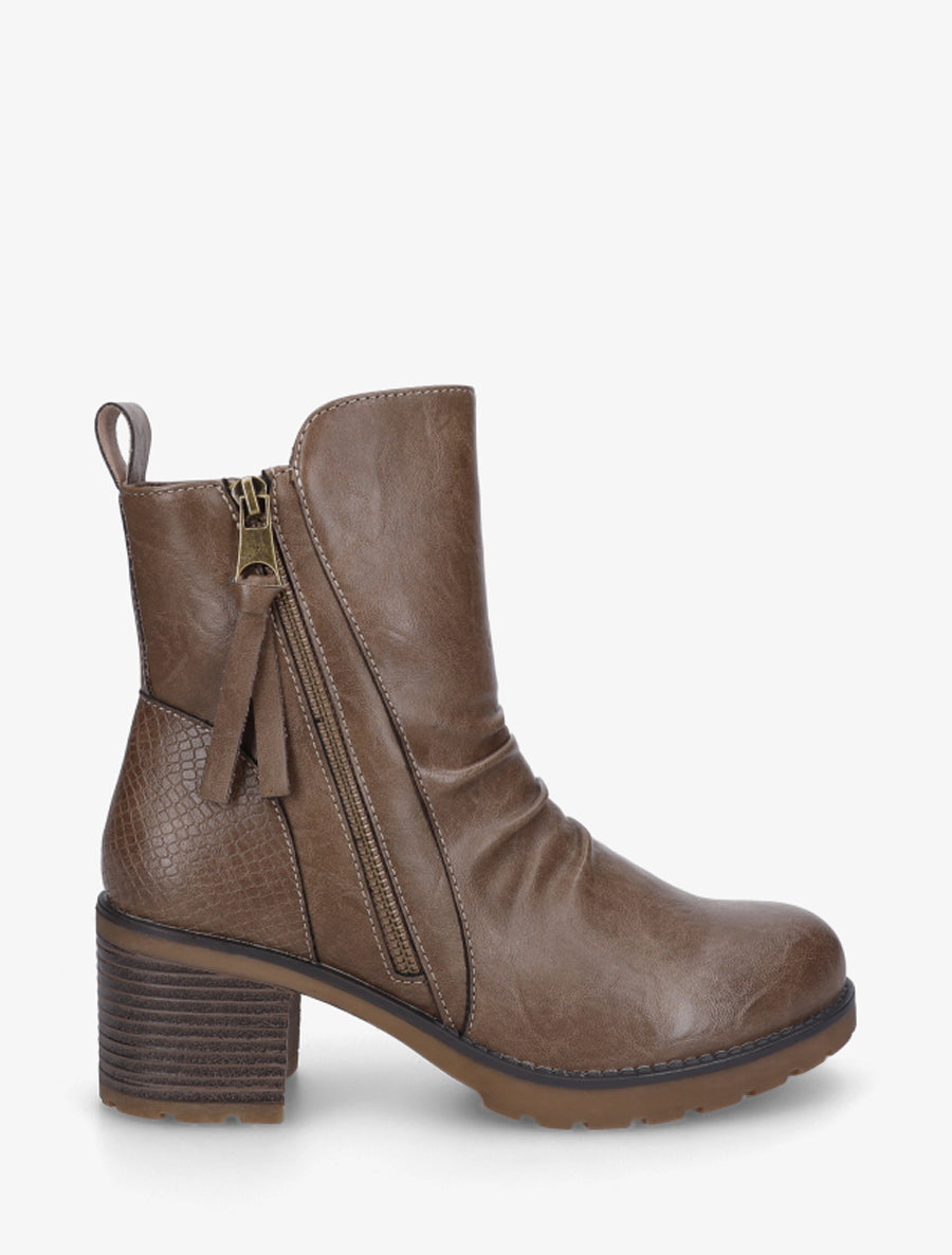 Bottines effet froissé et zip décoratif - Taupe foncé - 1