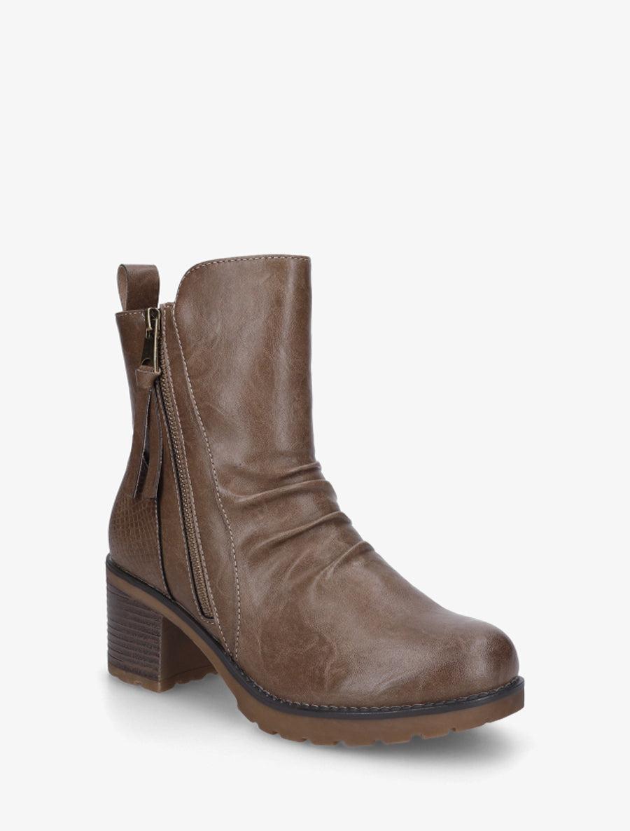 Bottines effet froissé et zip décoratif - Taupe foncé - 2