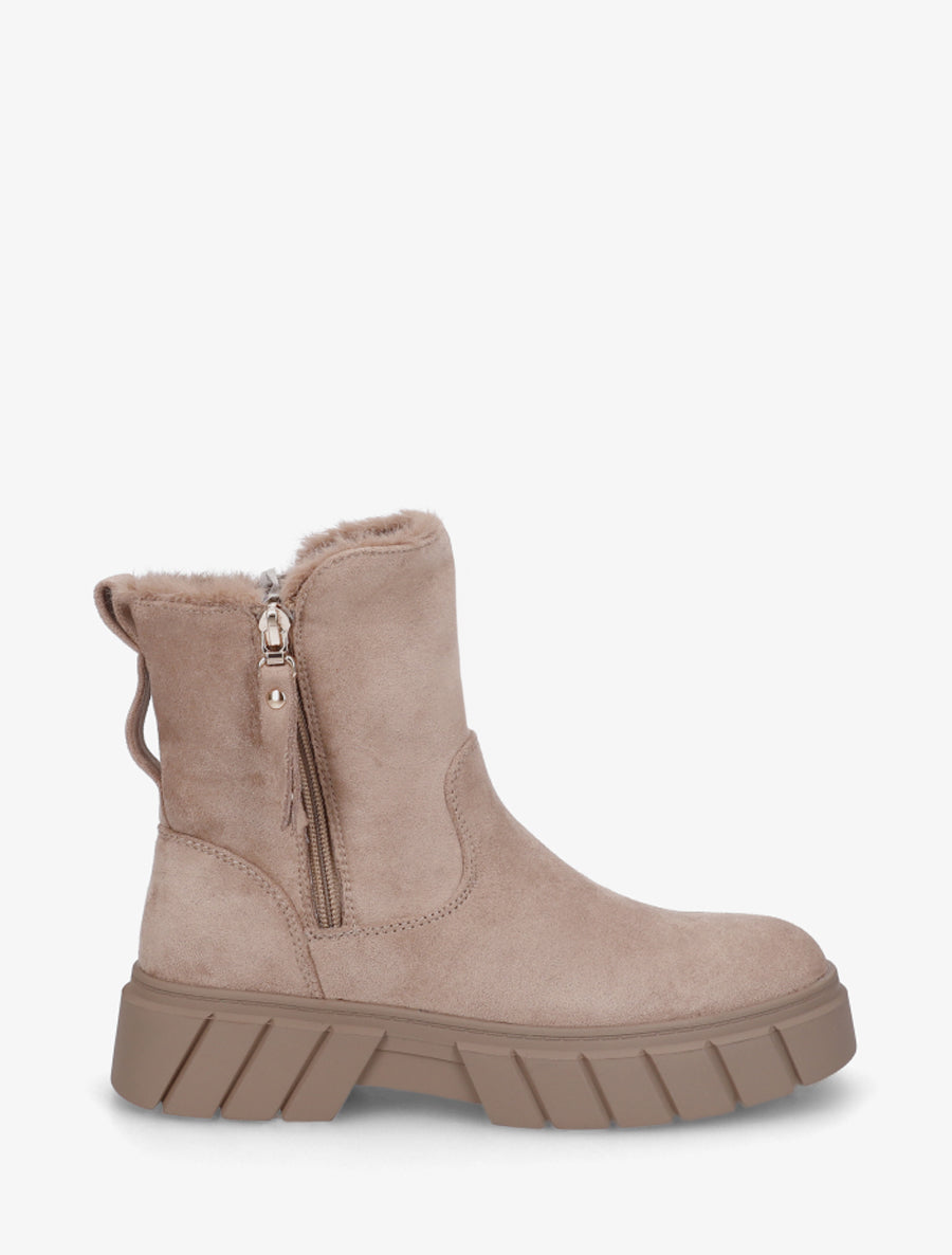 Bottines unies fourrées en suédine - Taupe - 1