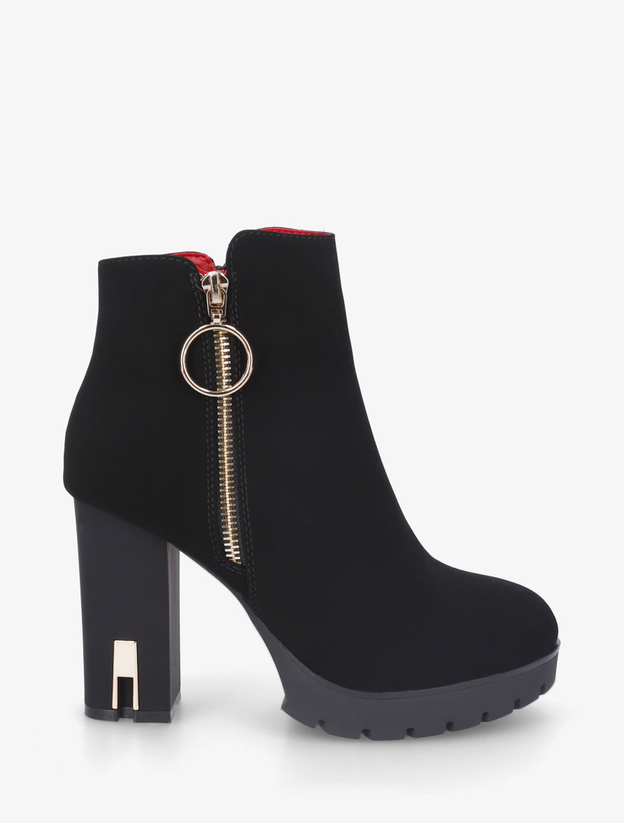 Stiefeletten mit Absatz und Reißverschluss - Schwarz