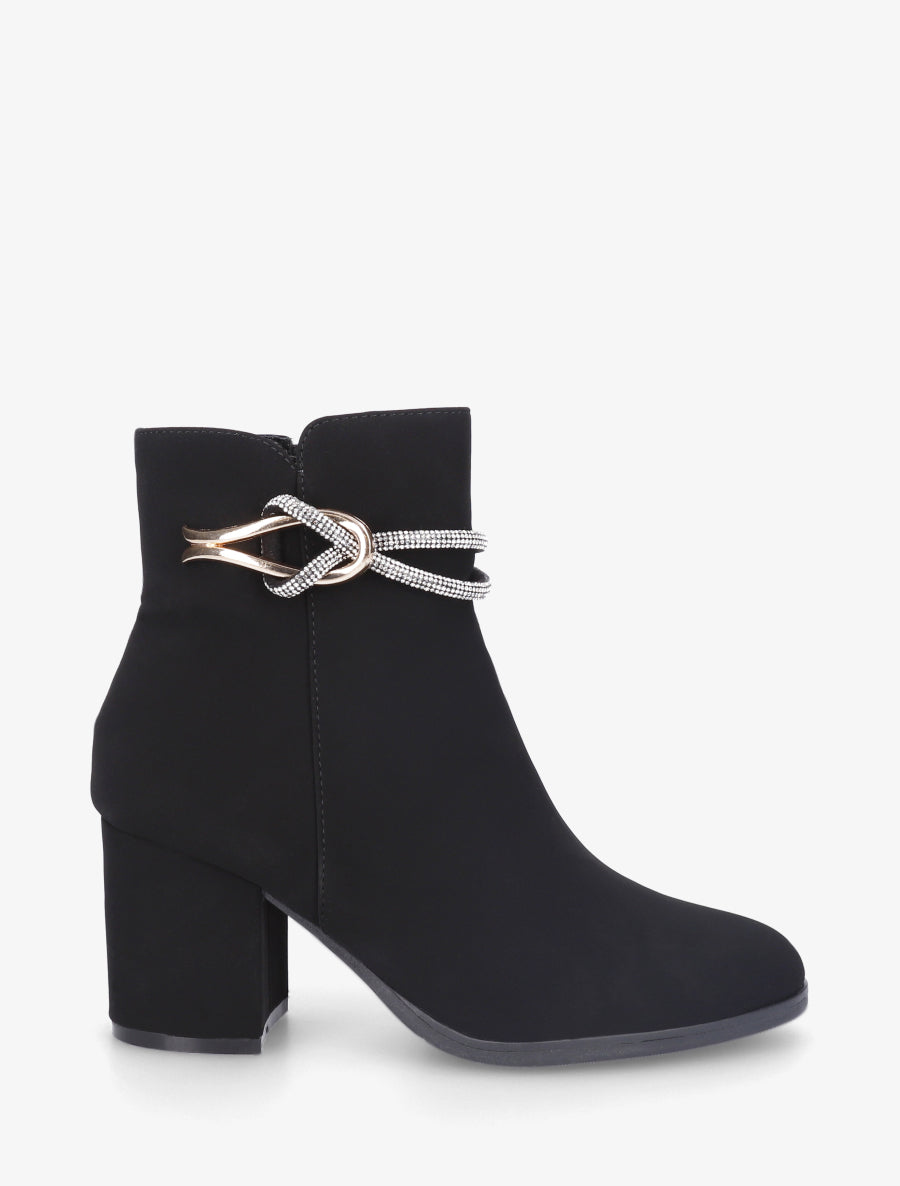 Stiefeletten mit Schmuck- und Strassbesatz - Schwarz