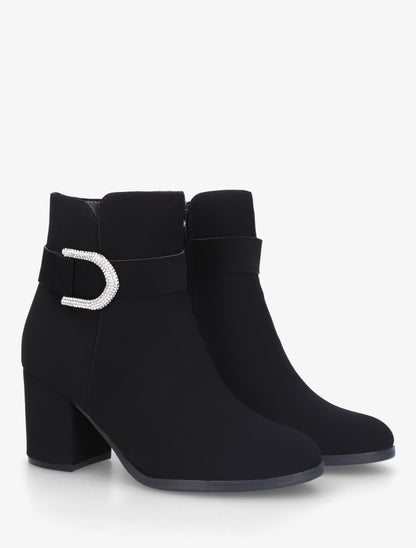 Bottines effet nubuck à empiècement bijou strassé - Noir - 4