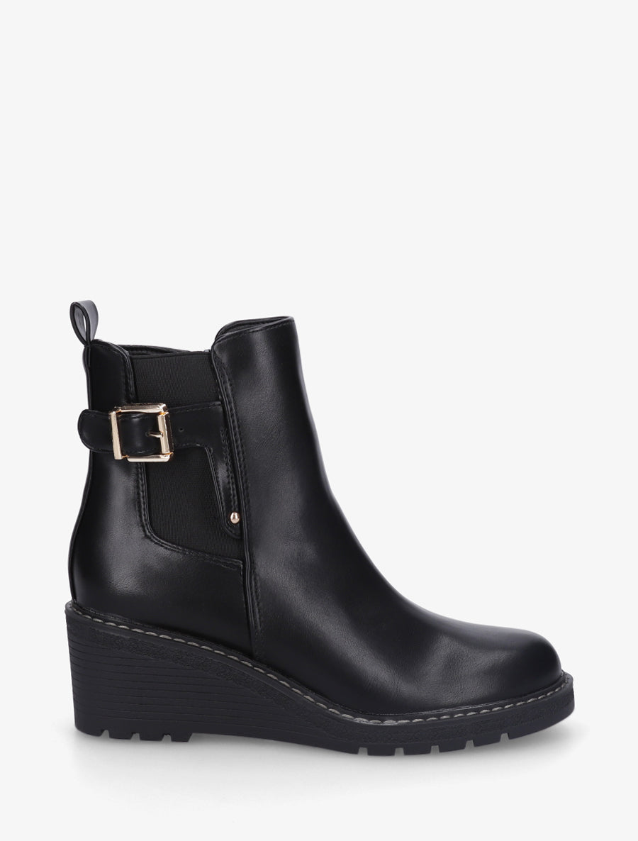 Elastische Stiefeletten mit Keilabsatz - Schwarz