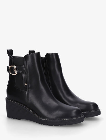 Bottines élastiquées à talon compensé - Noir - 4