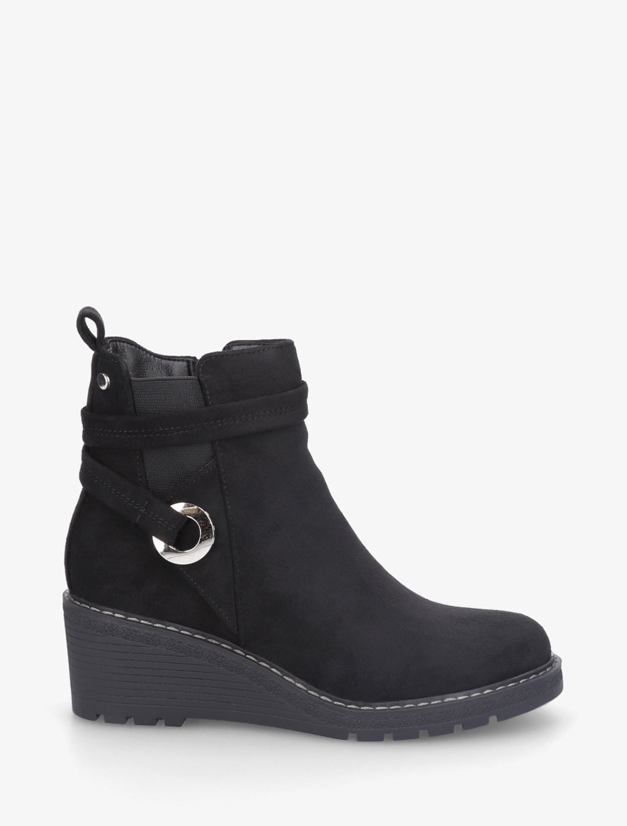 Keilabsatz-Stiefeletten aus Wildlederimitat - Schwarz