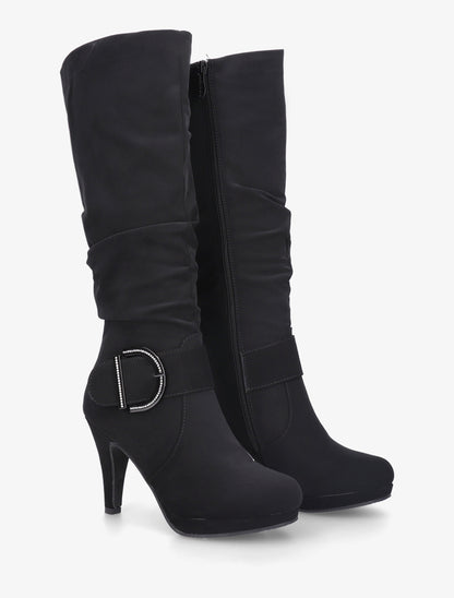 Bottes unies effet nubuck à boucle strassée - Noir - 4