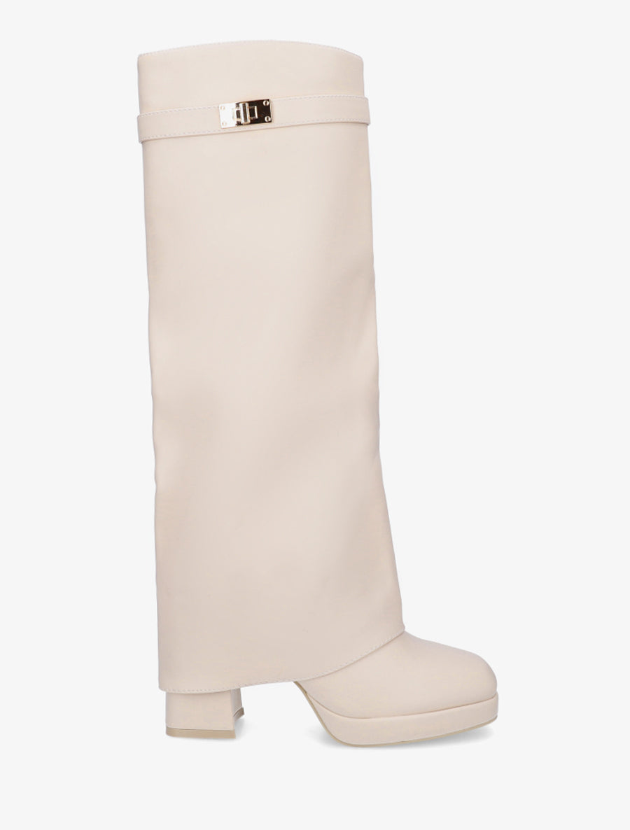 Bottes à revers et boucle décorative - Beige - 1