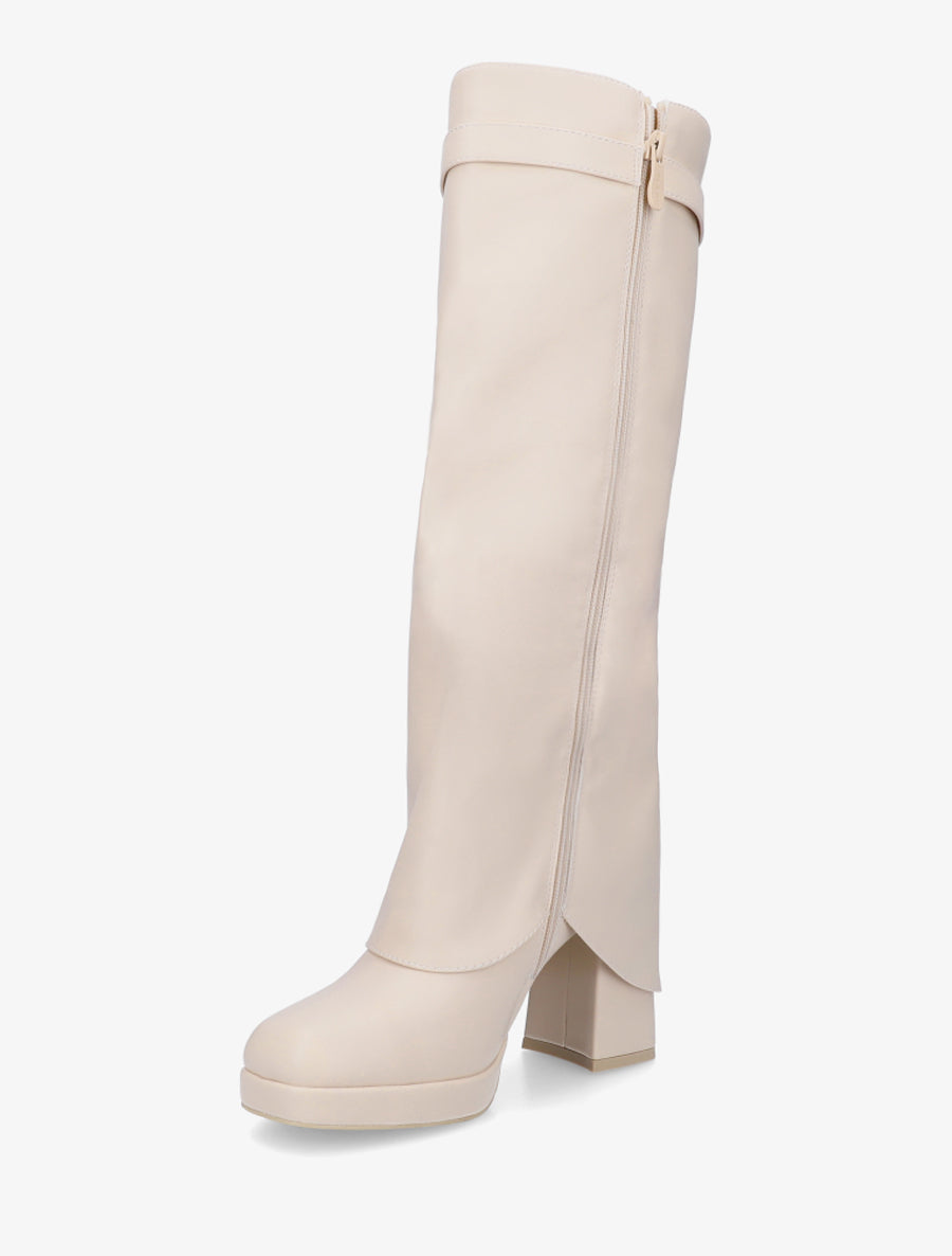 Bottes à revers et boucle décorative - Beige - 3