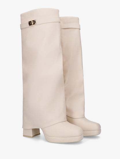 Bottes à revers et boucle décorative - Beige - 4
