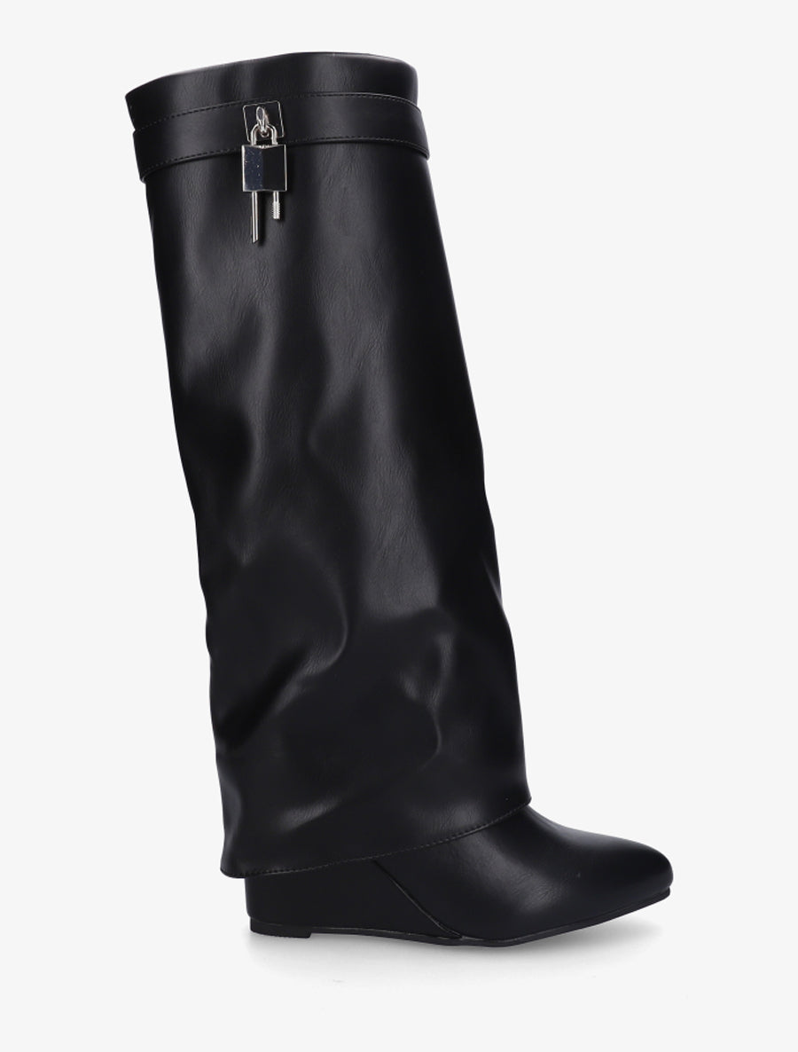 Bottes à talon compensé et revers - Noir - 1