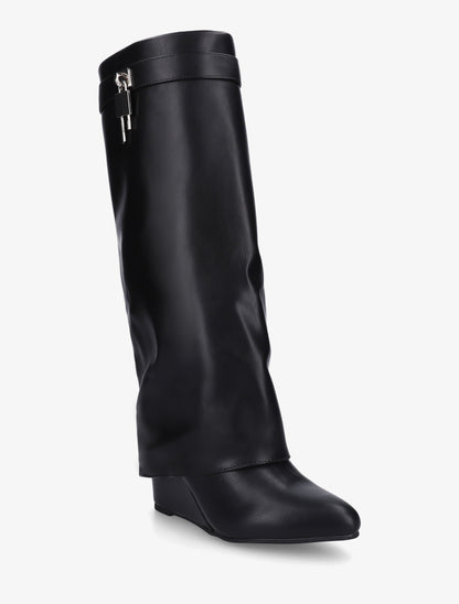 Bottes à talon compensé et revers - Noir - 2