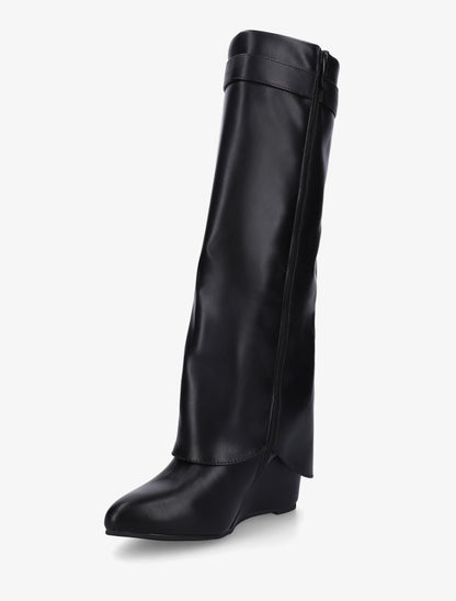 Bottes à talon compensé et revers - Noir - 3