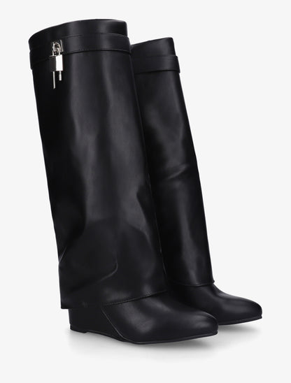 Bottes à talon compensé et revers - Noir - 4