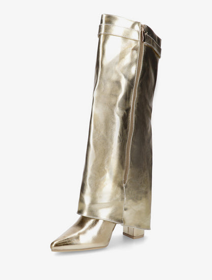 Bottes en simili à talon et revers - Or - 3