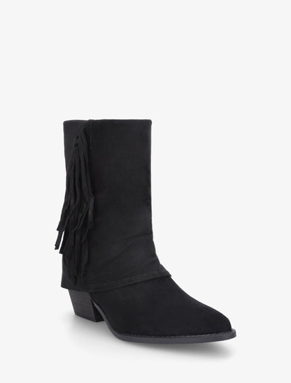Bottines à revers et franges - Noir - 2
