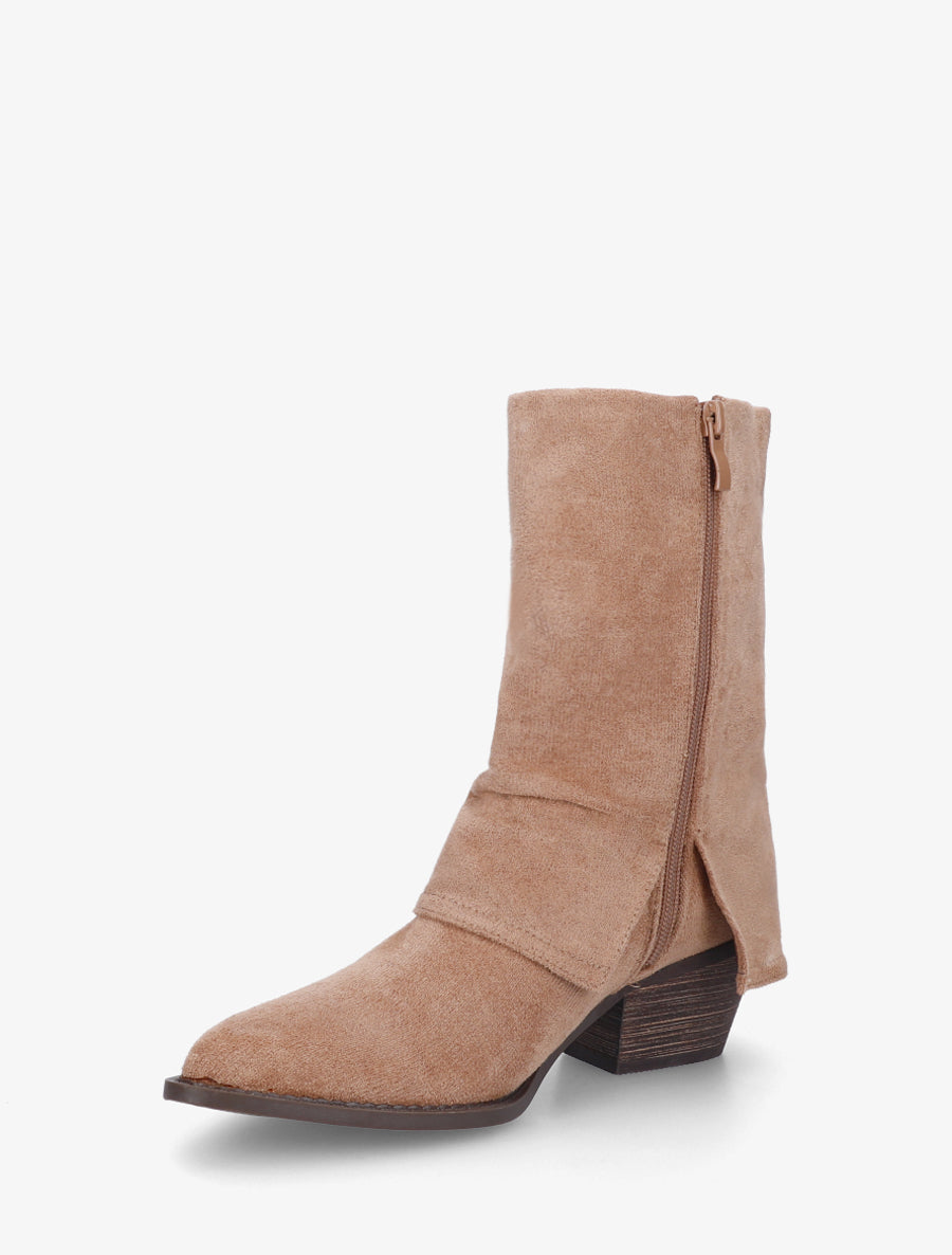 Bottines à revers et franges - Taupe - 3