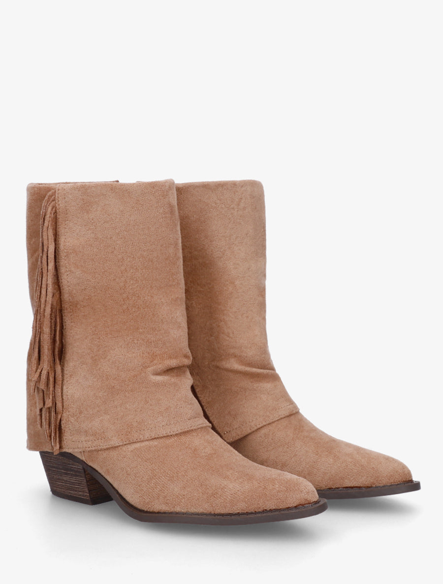 Bottines à revers et franges - Taupe - 4