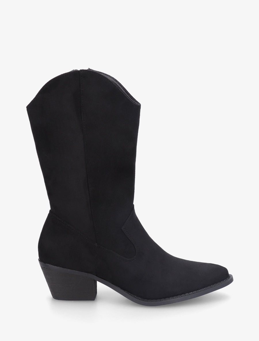 Stiefeletten im Westernstil aus Wildlederimitat - Schwarz