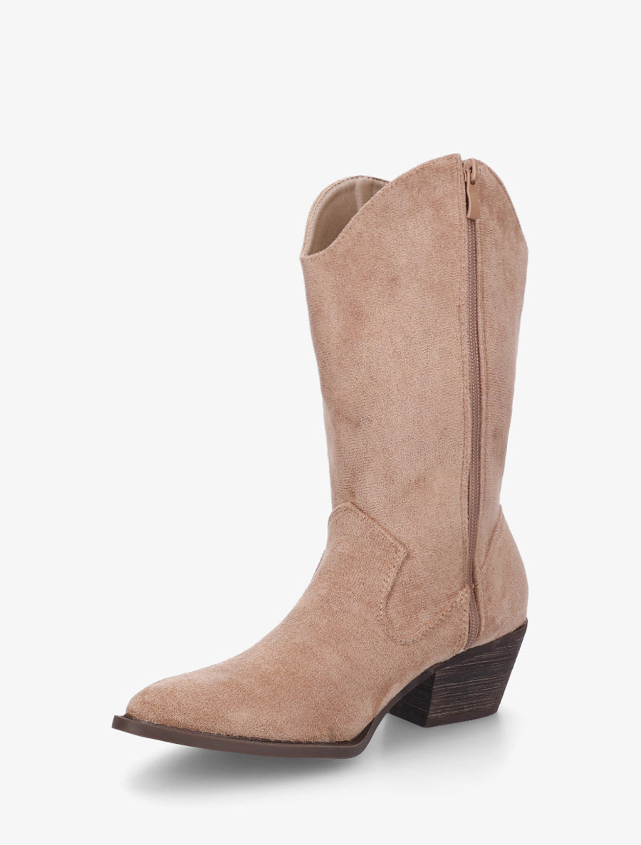 Bottines montantes style santiags en suédine - Taupe - 3