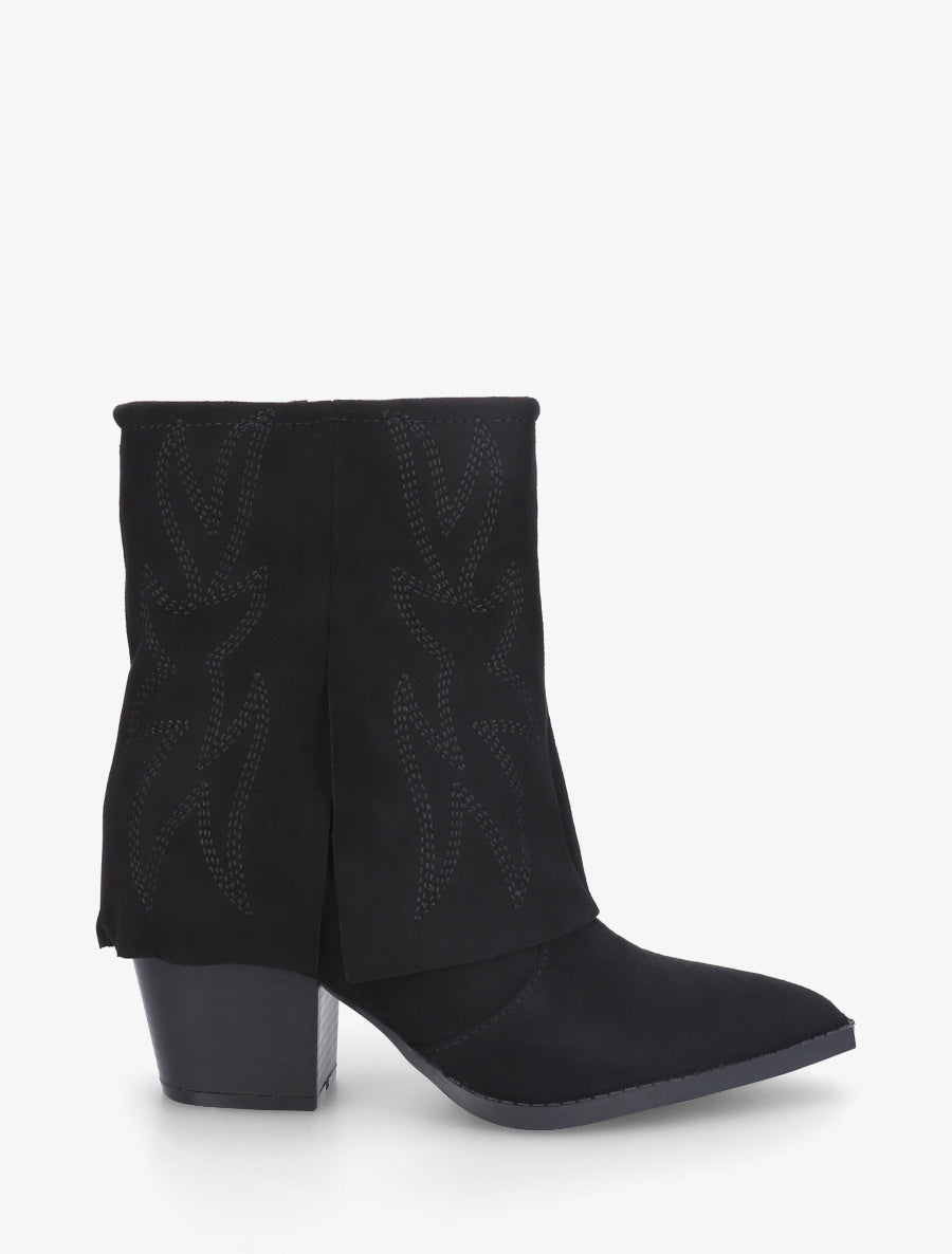 Stiefeletten im Cowboystiefel-Stil mit fantasievollen Stickereien - Schwarz