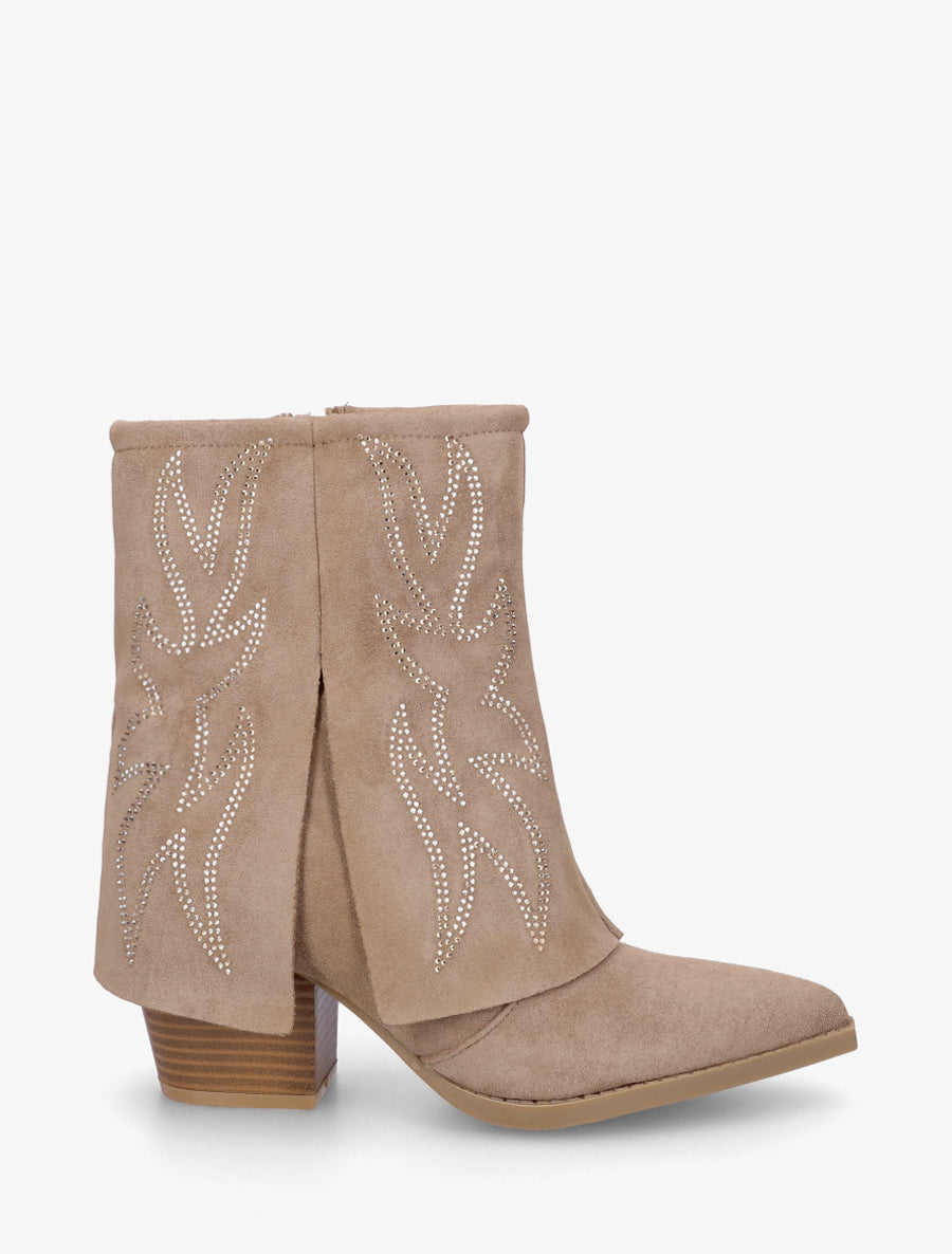 Stiefeletten im Cowboystiefel-Stil mit Strasssteinen - Maulwurf