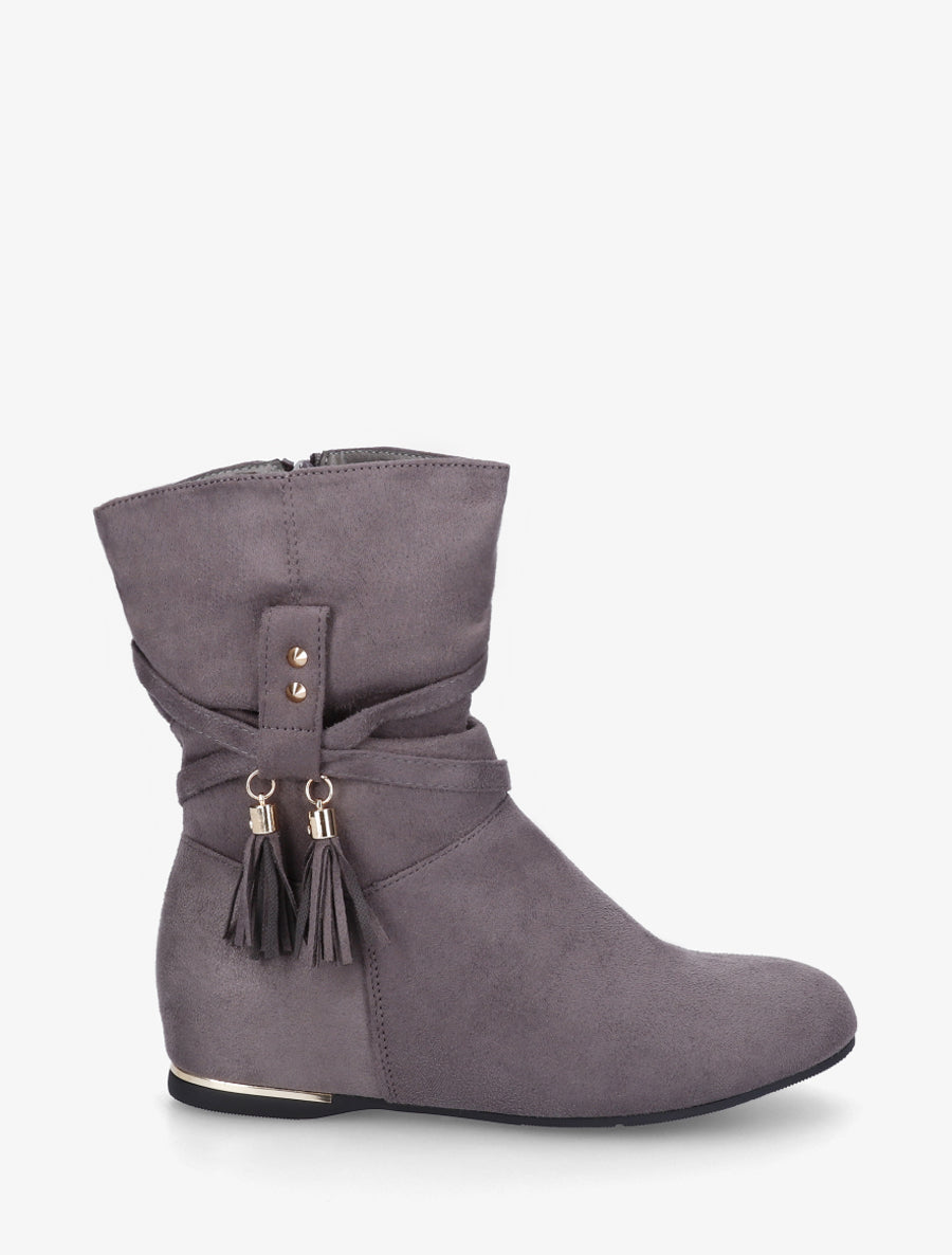 Stiefeletten aus Wildleder mit Fransen - Grau