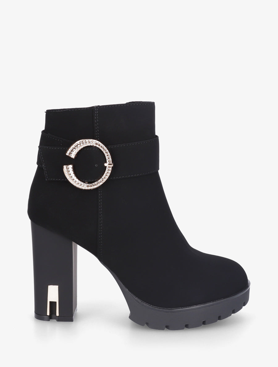 Stiefeletten mit Schmuckbesatz und Strass. - Schwarz