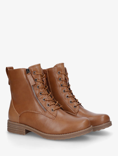 Bottines en simili à lacets et zip décoratif - Camel - 4