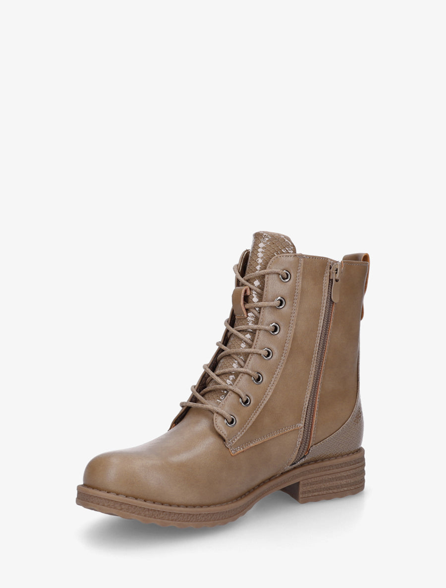 Bottines en simili à lacets et zip décoratif - Taupe - 3