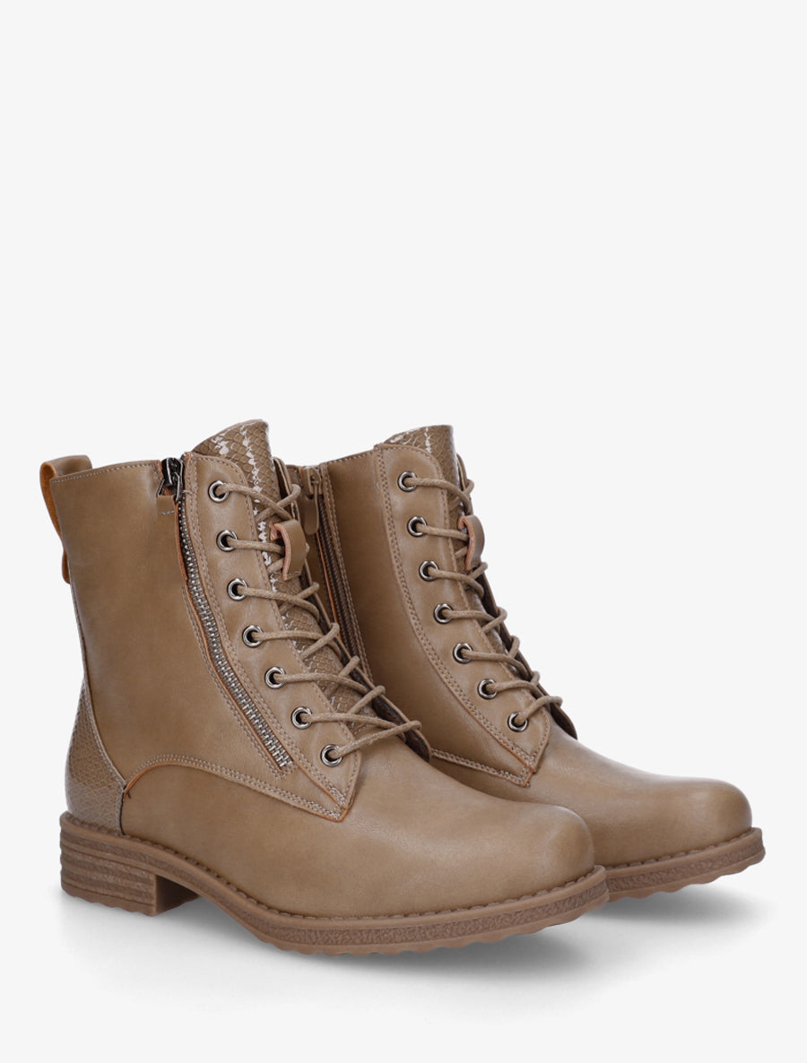 Bottines en simili à lacets et zip décoratif - Taupe - 4