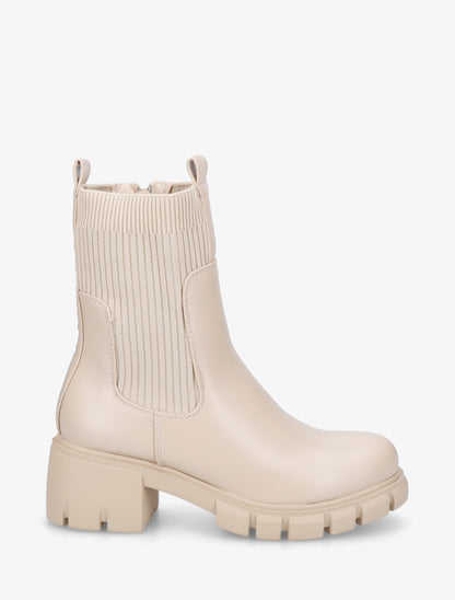Bottines montantes bi-matière à semelle crantée - Beige - 1