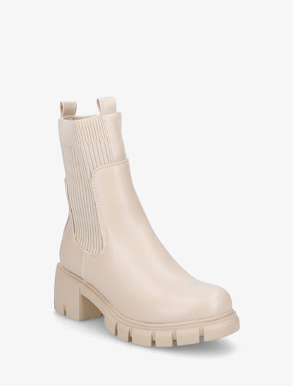 Bottines montantes bi-matière à semelle crantée - Beige - 2