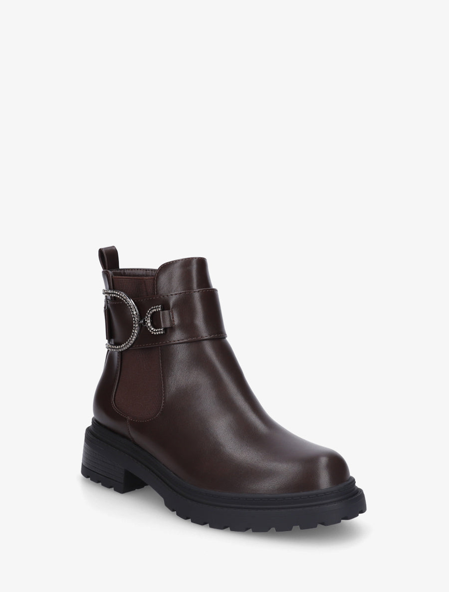 Bottines en simili à cheville élastiquée - Marron - 2