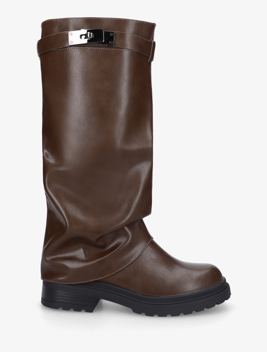 Bottes à revers en simili - Marron - 1