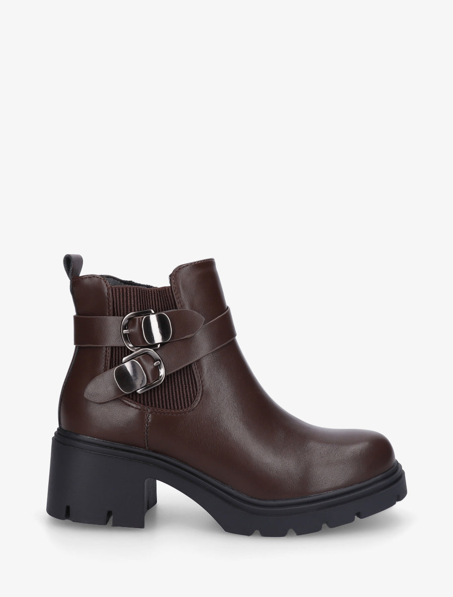 Bottines élastiquées à double boucles - Marron - 1