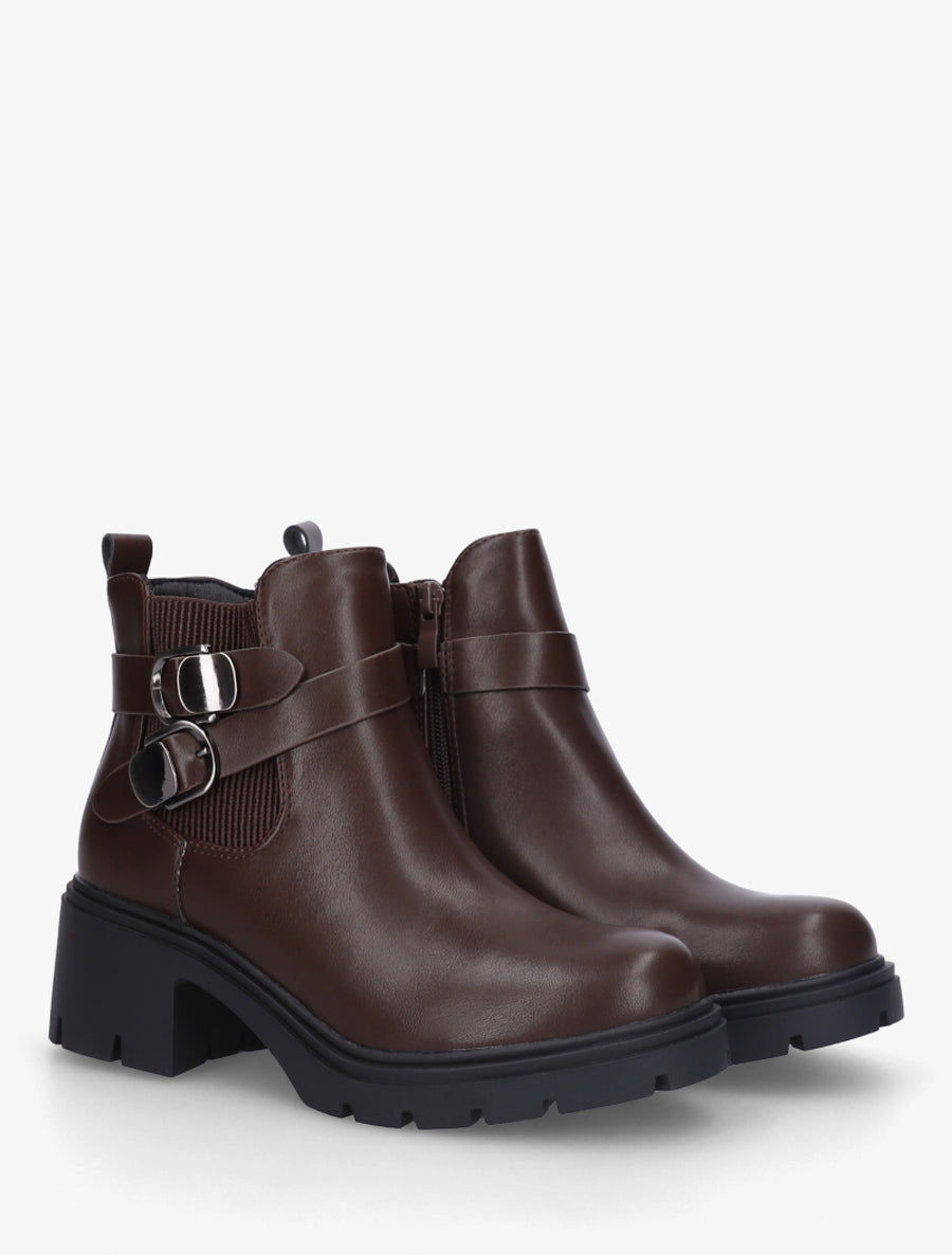 Bottines élastiquées à double boucles - Marron - 4
