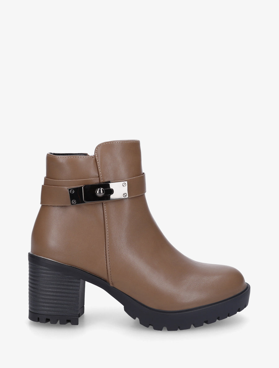 Bottines en simili à boucle décorative - Taupe - 1