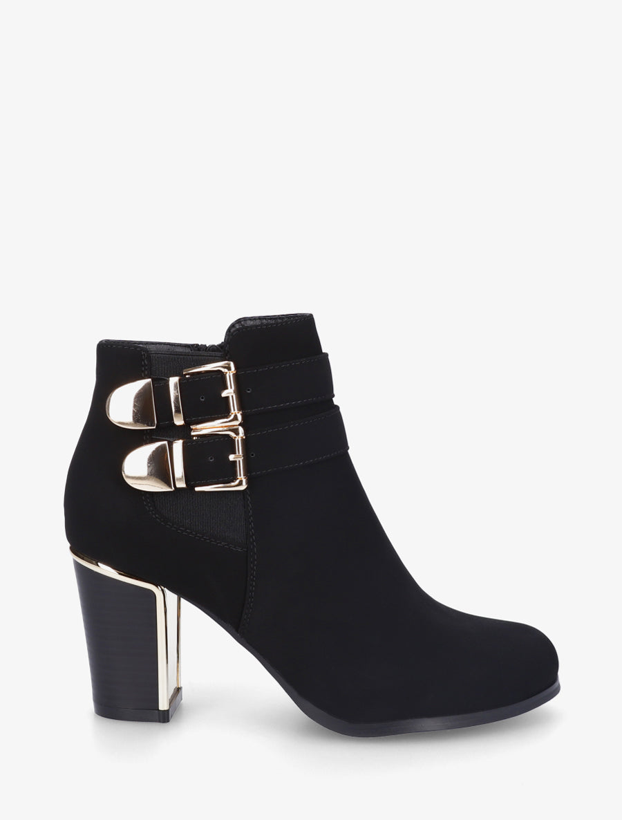 Bottines en suédine à boucles dorées - Noir - 1