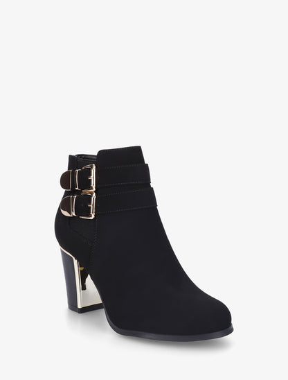Bottines en suédine à boucles dorées - Noir - 2