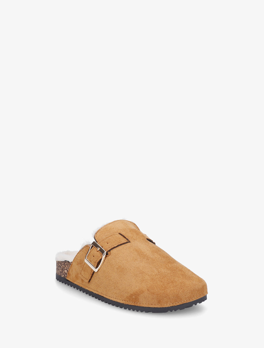 Mules fourrées en suédine - Camel - 2