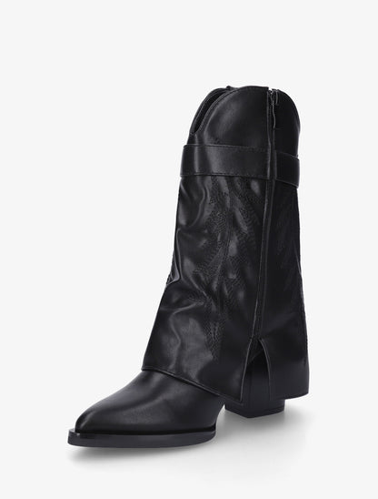 Bottines en simili style santiags à cadenas - Noir - 3
