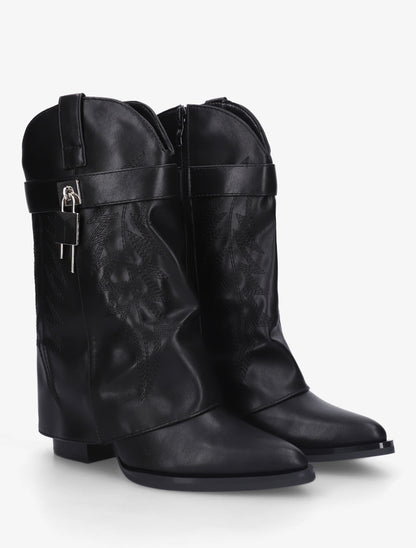 Bottines en simili style santiags à cadenas - Noir - 4