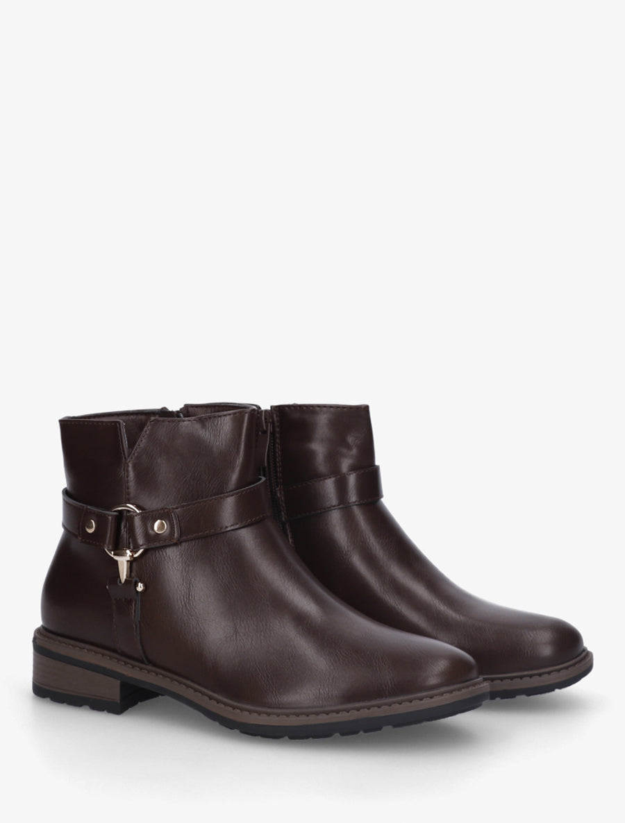 Bottines en simili à boucle décorative - Marron - 4