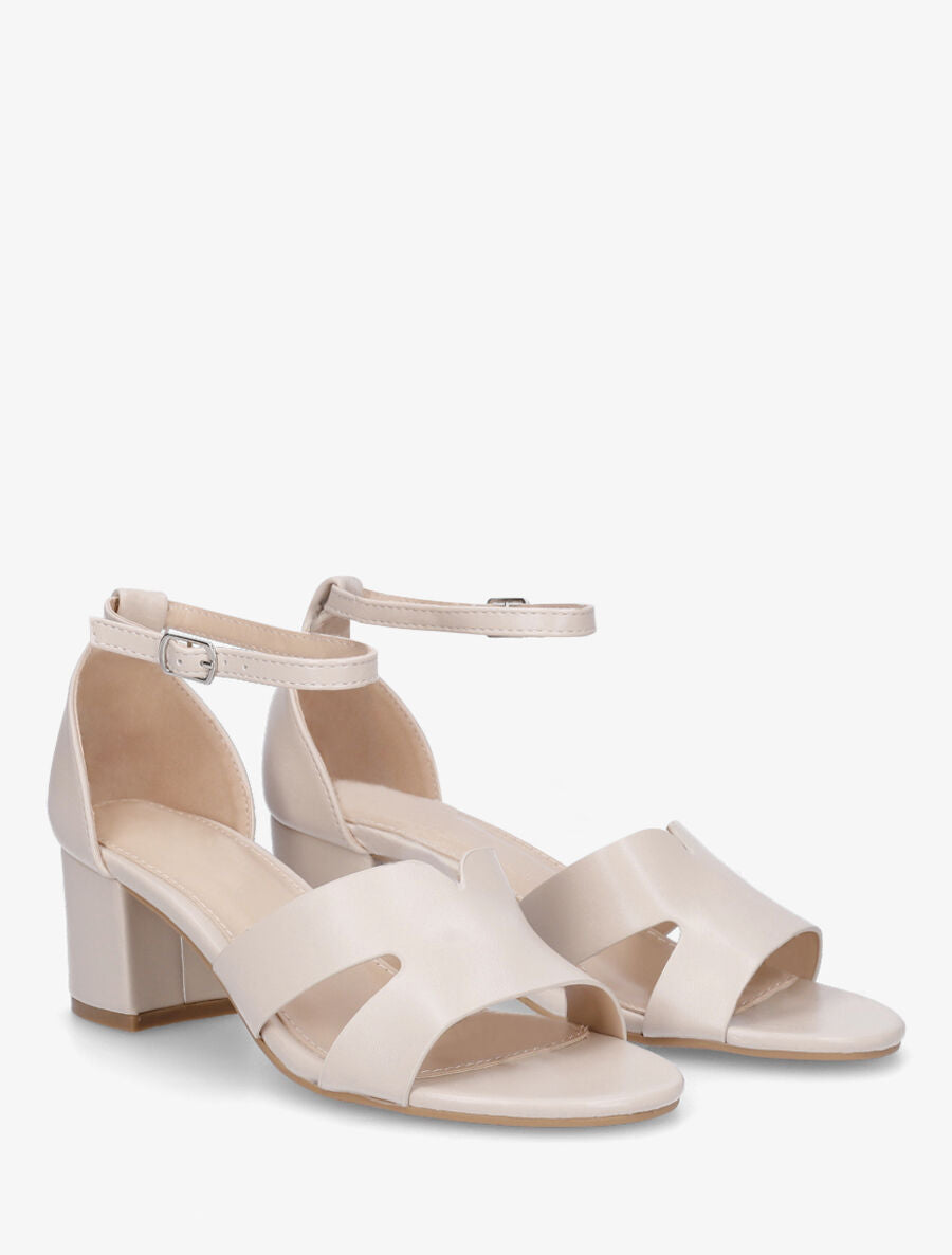 Sandales en simili à talon carré - Beige - 4
