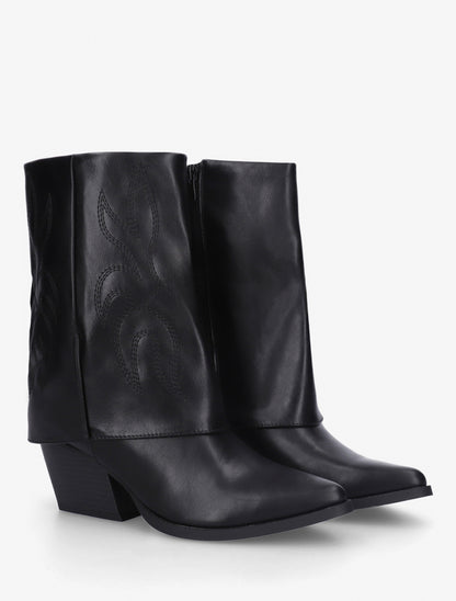 Bottines à revers et surpiqûres - Noir - 4