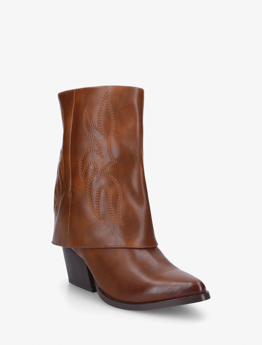 Bottines à revers et surpiqûres - Camel - 2