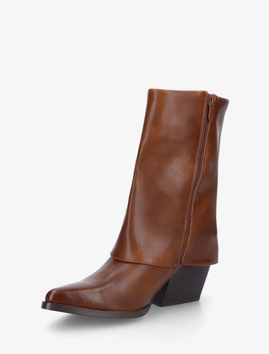 Bottines à revers et surpiqûres - Camel - 3