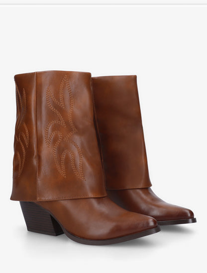 Bottines à revers et surpiqûres - Camel - 4